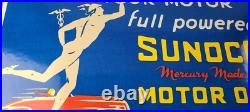 Vintage Sunoco Mercury Made Sign Auto Gas Pump Plate Porcelain Motor Oil Sign