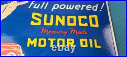 Vintage Sunoco Mercury Made Sign Auto Gas Pump Plate Porcelain Motor Oil Sign