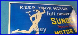 Vintage Sunoco Mercury Made Sign Auto Gas Pump Plate Porcelain Motor Oil Sign