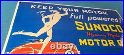 Vintage Sunoco Mercury Made Sign Auto Gas Pump Plate Porcelain Motor Oil Sign
