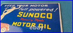 Vintage Sunoco Mercury Made Sign Auto Gas Pump Plate Porcelain Motor Oil Sign