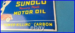 Vintage Sunoco Mercury Made Sign Auto Gas Pump Plate Porcelain Motor Oil Sign