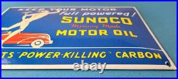 Vintage Sunoco Mercury Made Sign Auto Gas Pump Plate Porcelain Motor Oil Sign