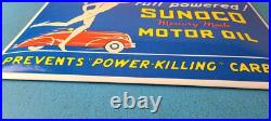 Vintage Sunoco Mercury Made Sign Auto Gas Pump Plate Porcelain Motor Oil Sign