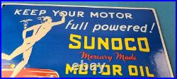 Vintage Sunoco Mercury Made Sign Auto Gas Pump Plate Porcelain Motor Oil Sign