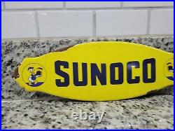 Vintage Sunoco Porcelain Sign Gas Station Door Plaque Oil Service Garage Auto
