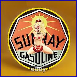 Vintage Sunray Oil Gasoline Porcelain Gas Service Station Auto Pump Plate Sign