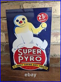 Vintage Super Pyro Anti-freeze Porcelain Enamel Auto Parts Sign 12 X 8