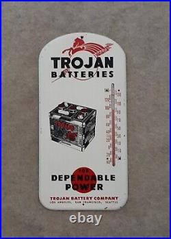 Vintage TROJAN BATTERIES Automobile Thermometer Original Sign
