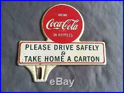 Vintage Take Home a Carton Coca-Cola Car License Plate Topper Advertising Sign