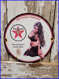 Vintage Texaco Porcelain Sign Gas Station Oil Service Garage Woman American Auto