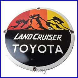 Vintage Toyota Sign Automobile Land Cruiser Gas Pump Dealer Porcelain Sign