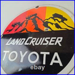 Vintage Toyota Sign Automobile Land Cruiser Gas Pump Dealer Porcelain Sign
