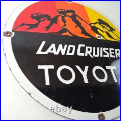 Vintage Toyota Sign Automobile Land Cruiser Gas Pump Dealer Porcelain Sign