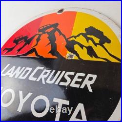 Vintage Toyota Sign Automobile Land Cruiser Gas Pump Dealer Porcelain Sign