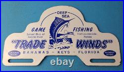 Vintage Trade Winds Porcelain Florida Gas License Plate Topper Auto Sign