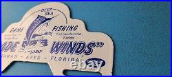 Vintage Trade Winds Porcelain Florida Gas License Plate Topper Auto Sign