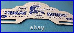 Vintage Trade Winds Porcelain Florida Gas License Plate Topper Auto Sign