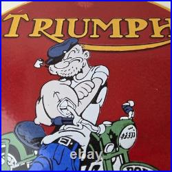 Vintage Triumph Porcelain Sign Automobiles Popeye Automobilia Advertising