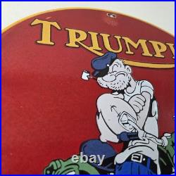 Vintage Triumph Porcelain Sign Automobiles Popeye Automobilia Advertising