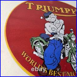 Vintage Triumph Porcelain Sign Automobiles Popeye Automobilia Advertising