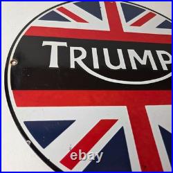 Vintage Triumph Sign Porcelain Automobiles British Mechanic Gas Oil Pump Sign