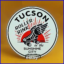 Vintage Tucson Rink Gasoline Porcelain Gas Service Station Auto Pump Plate Sign