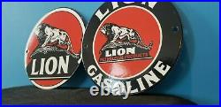 Vintage Two Lion Gasoline Porcelain Gas Auto Service Station Door Pump Sign 6