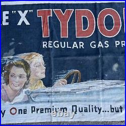 Vintage Tydol Banner Cloth Oil Gas Signed Bradshaw Crandell Ladies Car Large 56