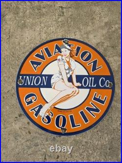 Vintage Union Oil Porcelain Sign Aviation Gasoline Car Motor Service Supply 12