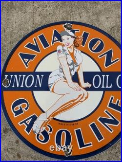 Vintage Union Oil Porcelain Sign Aviation Gasoline Car Motor Service Supply 12