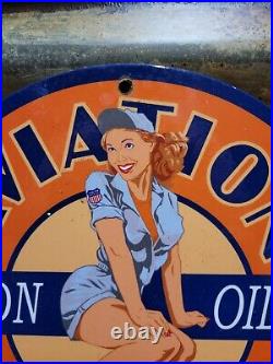 Vintage Union Oil Porcelain Sign Aviation Gasoline Car Motor Service Supply 12