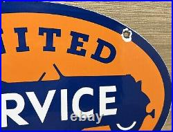 Vintage United Motor Services Porcelain Sign Gas Station Pump Motor Oil Auto