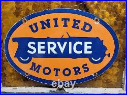 Vintage United Motors Porcelain Sign Old Car Truck Auto Sales Service Garage 17