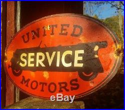 Vintage United service motors sign gas oil garage rare gm chevy car auto