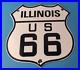 Vintage-Us-Route-66-Porcelain-Gasoline-Illinois-Auto-Road-Trip-Shield-Pump-Sign-01-vgaz