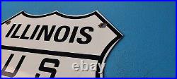 Vintage Us Route 66 Porcelain Gasoline Illinois Auto Road Trip Shield Pump Sign