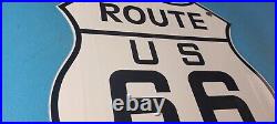 Vintage Us Route 66 Porcelain Gasoline Service Auto Road Trip Shield Pump Sign