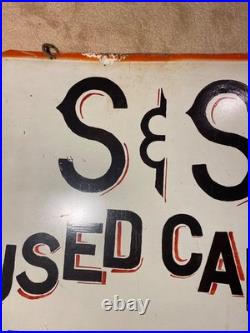 Vintage Used Metal Car Sign Double Sided Hanging 26 X 26