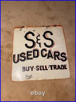 Vintage Used Metal Car Sign Double Sided Hanging 26 X 26