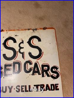 Vintage Used Metal Car Sign Double Sided Hanging 26 X 26