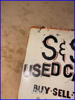 Vintage Used Metal Car Sign Double Sided Hanging 26 X 26