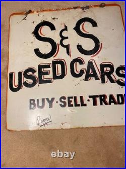Vintage Used Metal Car Sign Double Sided Hanging 26 X 26
