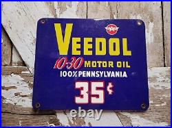 Vintage Veedol Porcelain Sign Car Motor Oil Lubrication Service Garage 35 Cents