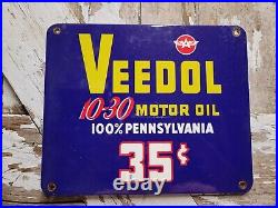 Vintage Veedol Porcelain Sign Car Motor Oil Lubrication Service Garage 35 Cents