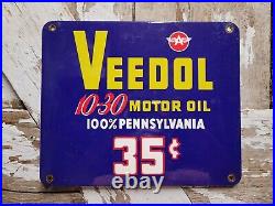 Vintage Veedol Porcelain Sign Car Motor Oil Lubrication Service Garage 35 Cents