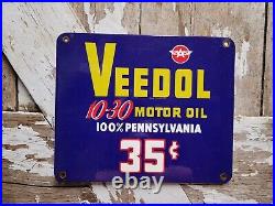 Vintage Veedol Porcelain Sign Car Motor Oil Lubrication Service Garage 35 Cents