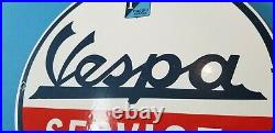Vintage Vespa Motor Scooter Service Porcelain Automobile Sales Gasoline Sign