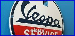 Vintage Vespa Motor Scooter Service Porcelain Automobile Sales Gasoline Sign