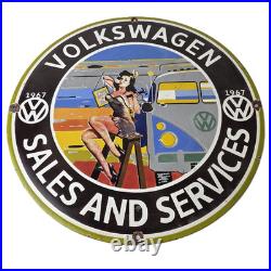 Vintage Volkswagen Sign Sales Dealership VW Automobile Gas Pump Porcelain Sign